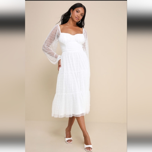 Lulu's Affectionate Aura White Swiss Dot Dress Graduation Wedding Summer - Picture 3 of 7